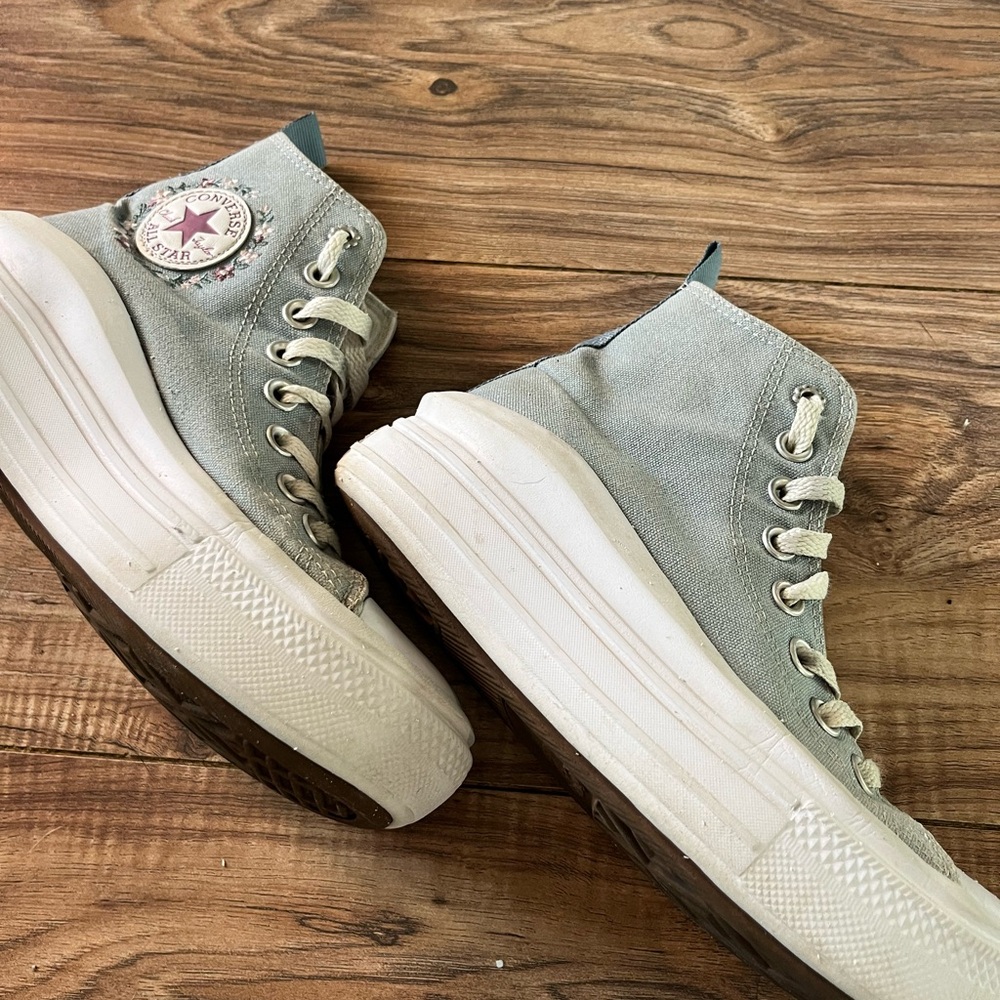 Converse High-Top Platform Sneakers in Sage Green and White